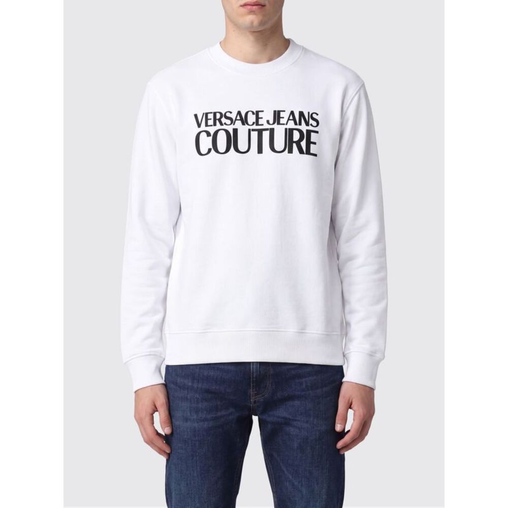 Bicolour Cotton Crewneck Sweatshirt Versace Jeans Couture With Contrast Logo